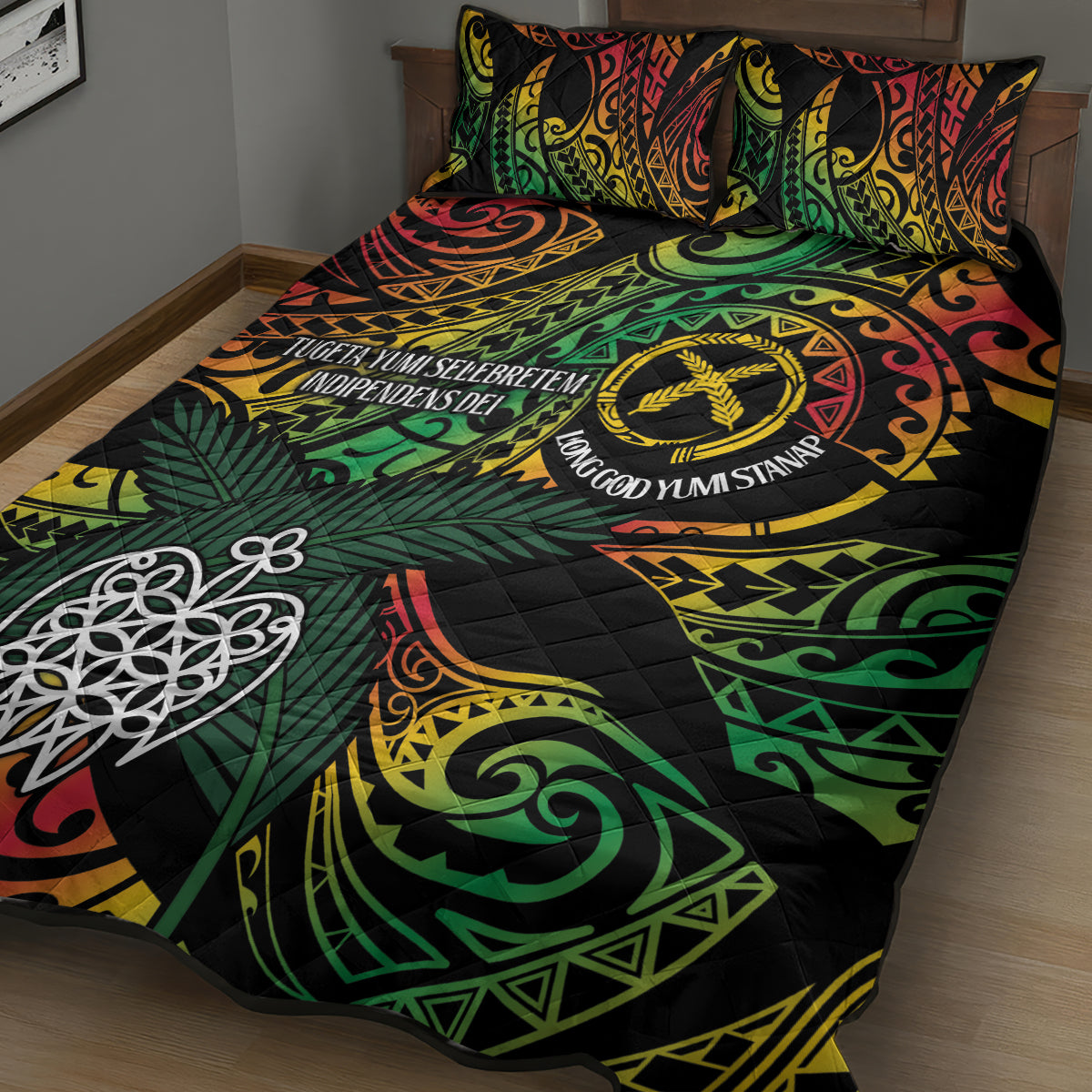 Vanuatu Indipendens Dei Quilt Bed Set Mix Traditional Sand Drawing LT7 - Polynesian Pride