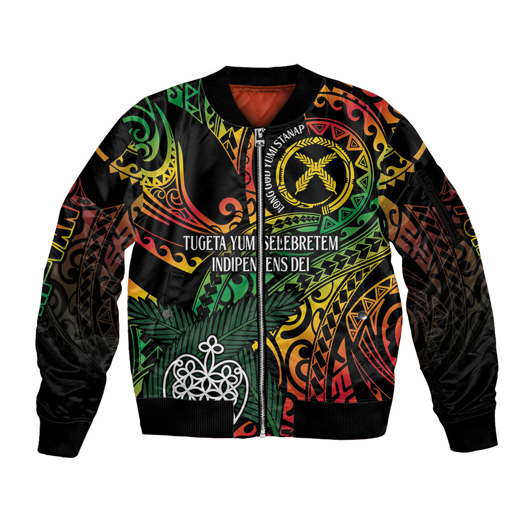 Vanuatu Indipendens Dei Sleeve Zip Bomber Jacket Mix Traditional Sand Drawing LT7 Unisex Colorful - Polynesian Pride