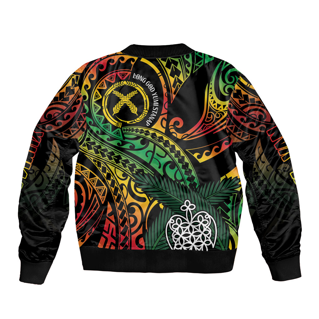 Vanuatu Indipendens Dei Sleeve Zip Bomber Jacket Mix Traditional Sand Drawing LT7 - Polynesian Pride