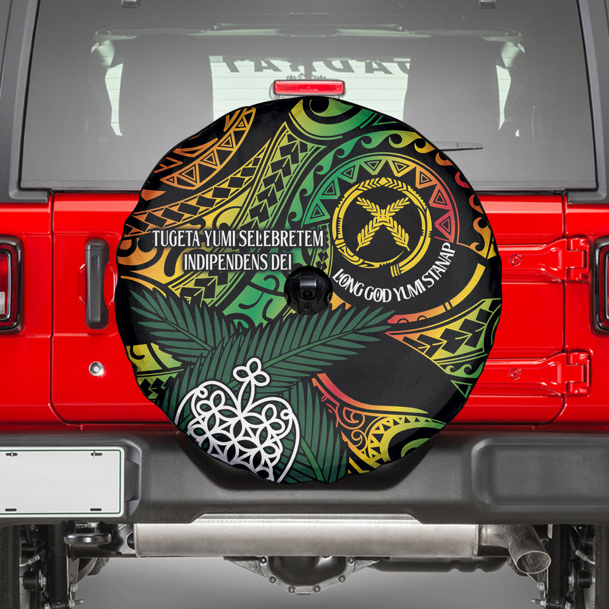 Vanuatu Indipendens Dei Spare Tire Cover Mix Traditional Sand Drawing LT7 - Polynesian Pride