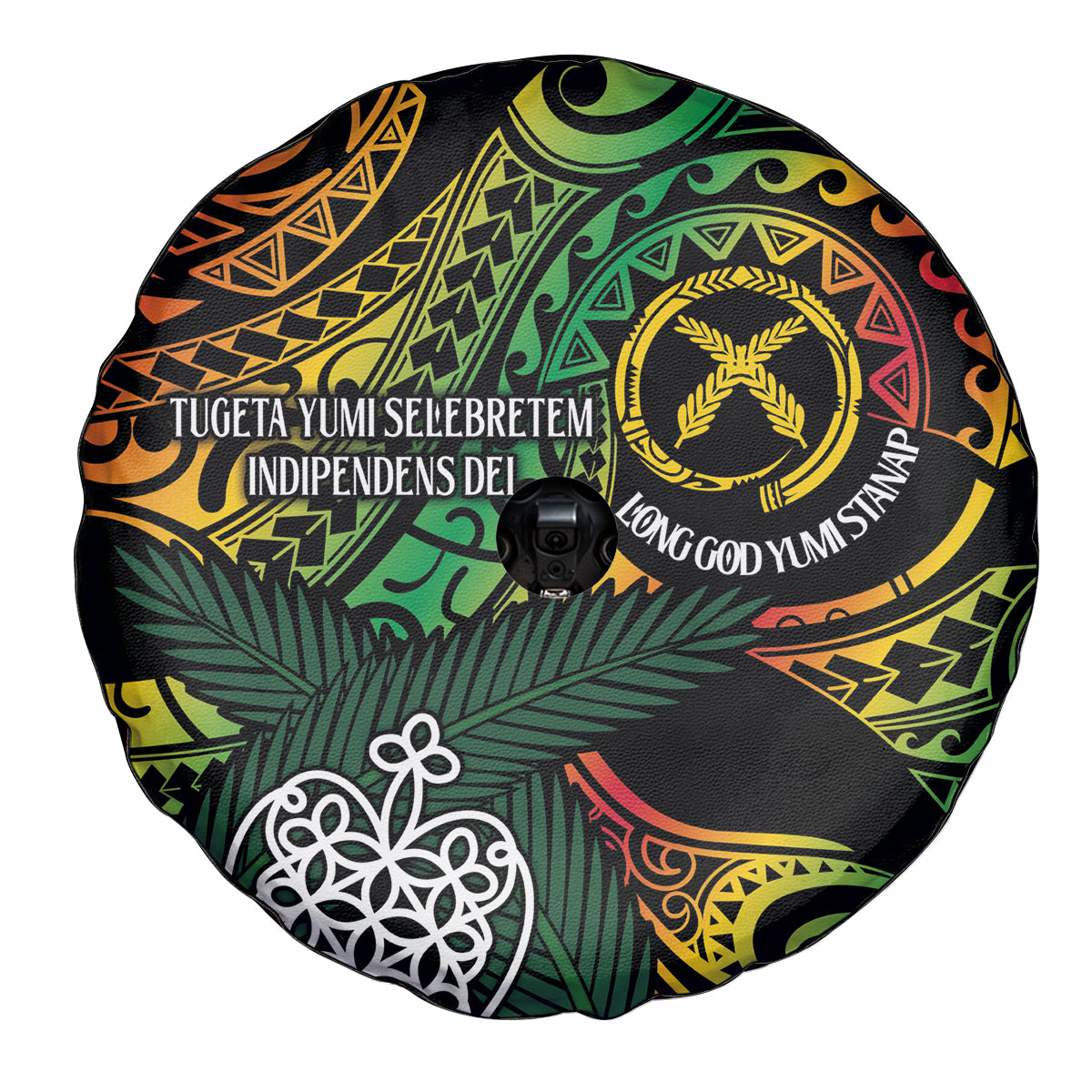 Vanuatu Indipendens Dei Spare Tire Cover Mix Traditional Sand Drawing LT7 - Polynesian Pride