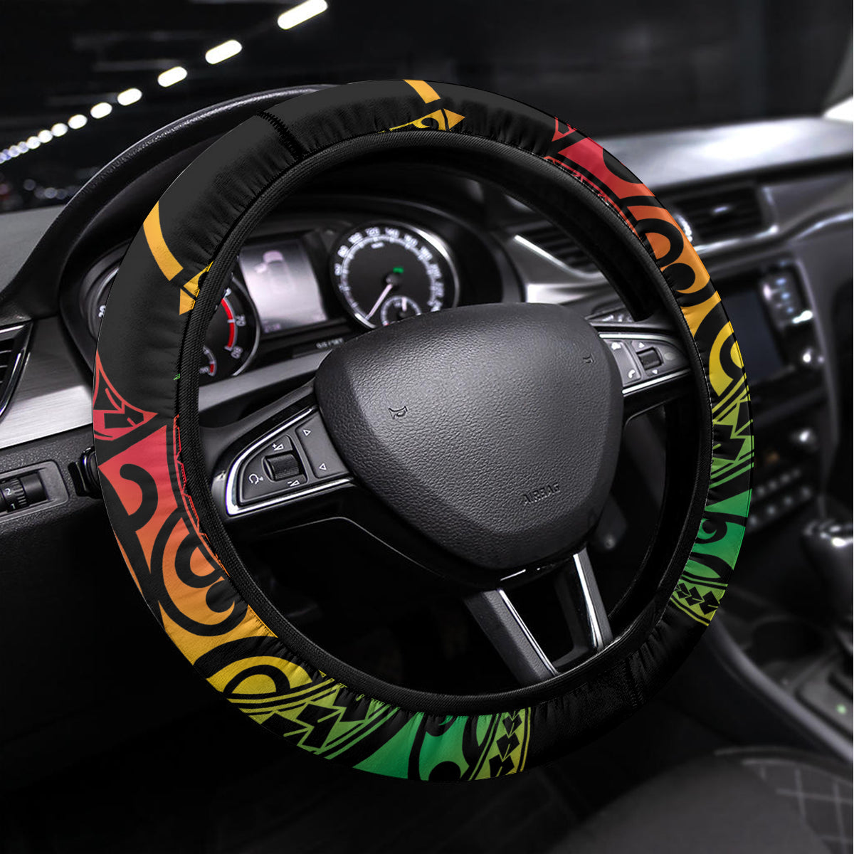 Vanuatu Indipendens Dei Steering Wheel Cover Mix Traditional Sand Drawing LT7 Universal Fit Colorful - Polynesian Pride