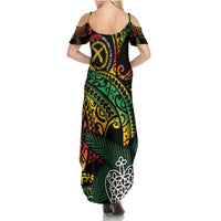 Vanuatu Indipendens Dei Summer Maxi Dress Mix Traditional Sand Drawing LT7 - Polynesian Pride