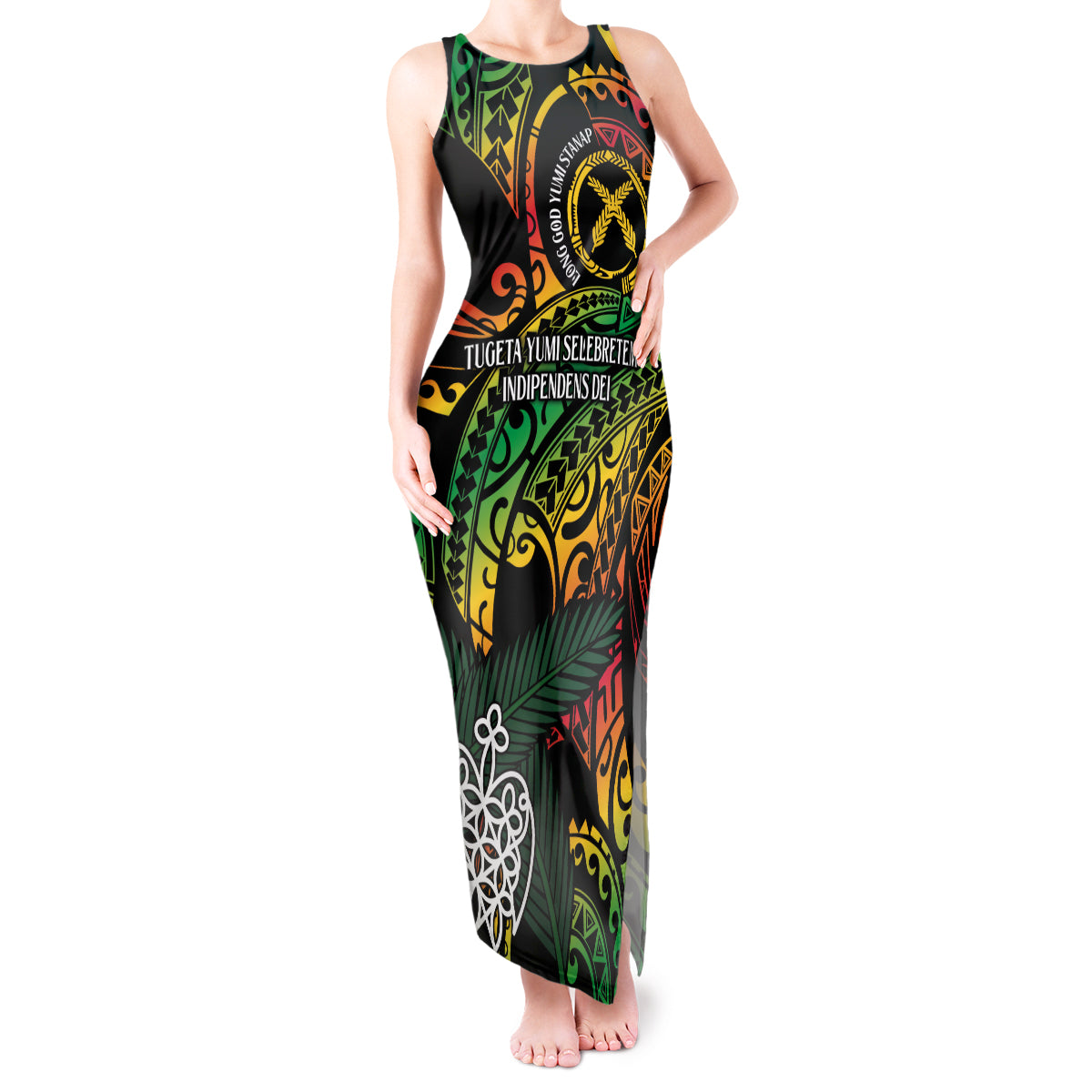 Vanuatu Indipendens Dei Tank Maxi Dress Mix Traditional Sand Drawing