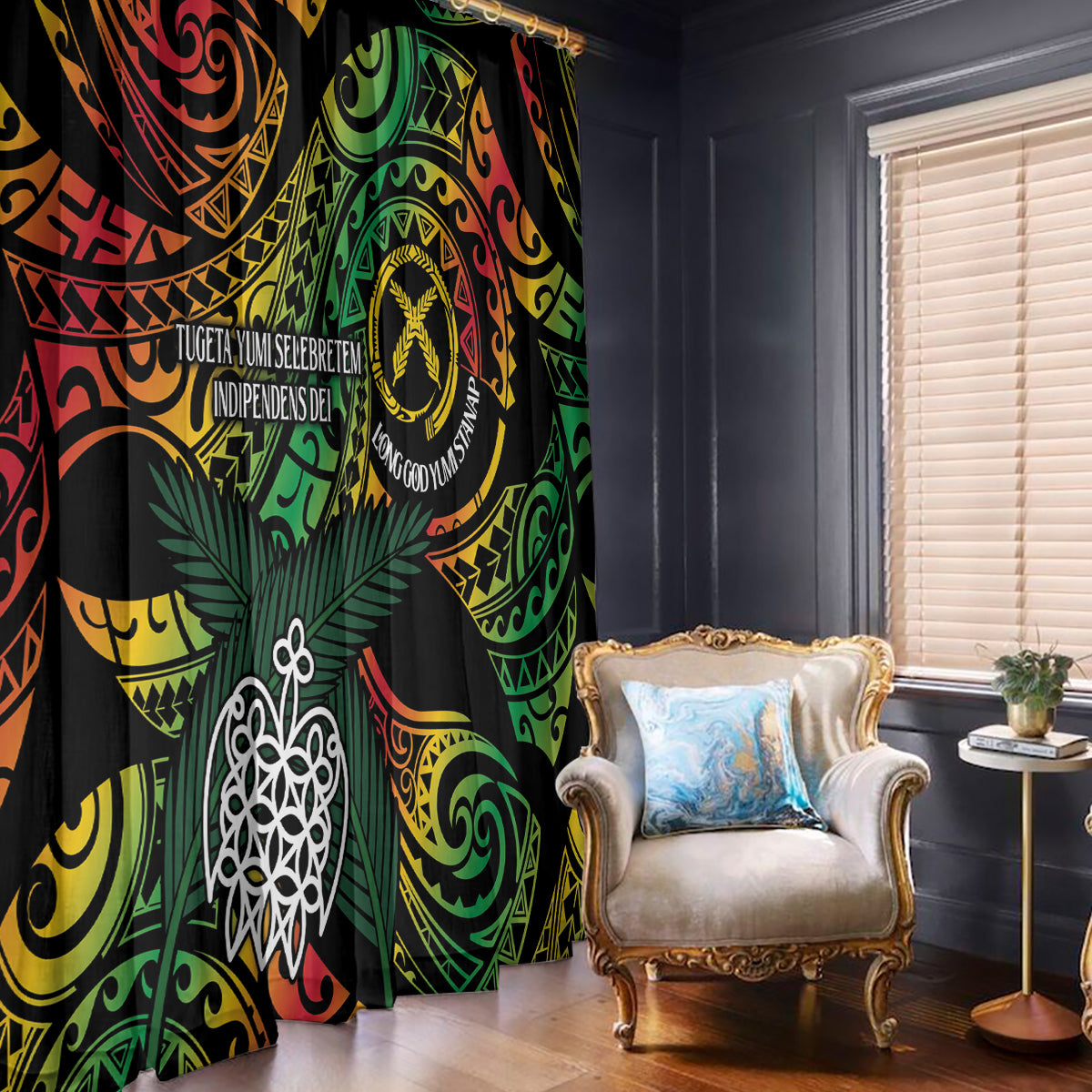 Vanuatu Indipendens Dei Window Curtain Mix Traditional Sand Drawing LT7 - Polynesian Pride