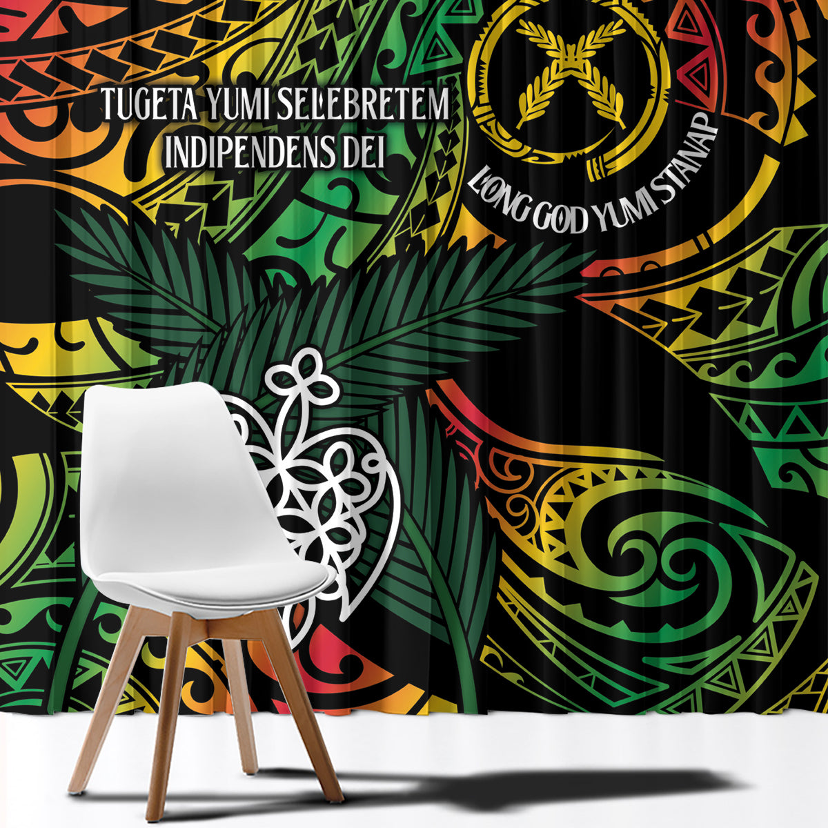 Vanuatu Indipendens Dei Window Curtain Mix Traditional Sand Drawing LT7 - Polynesian Pride