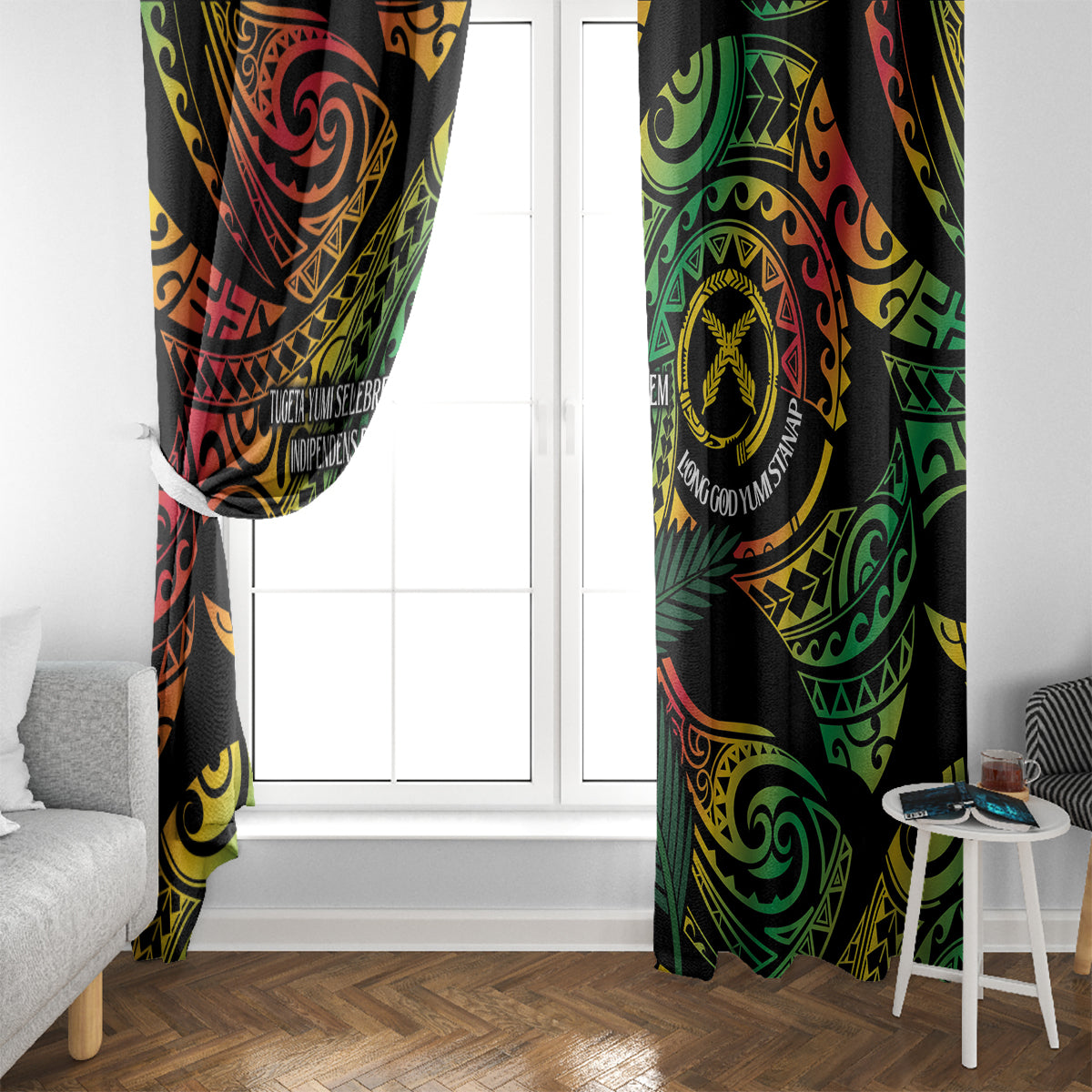 Vanuatu Indipendens Dei Window Curtain Mix Traditional Sand Drawing LT7 - Polynesian Pride