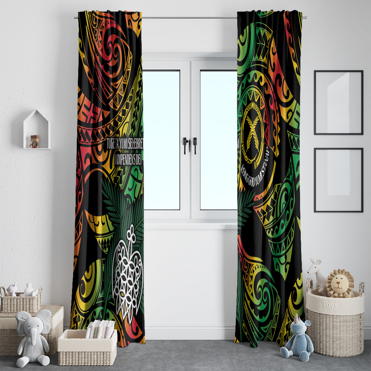 Vanuatu Indipendens Dei Window Curtain Mix Traditional Sand Drawing LT7 - Polynesian Pride