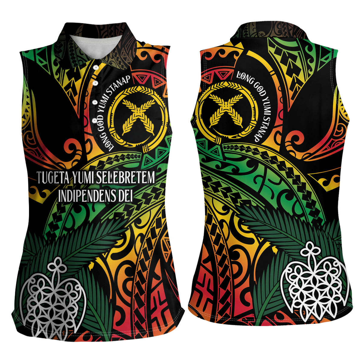 Vanuatu Indipendens Dei Women Sleeveless Polo Shirt Mix Traditional Sand Drawing