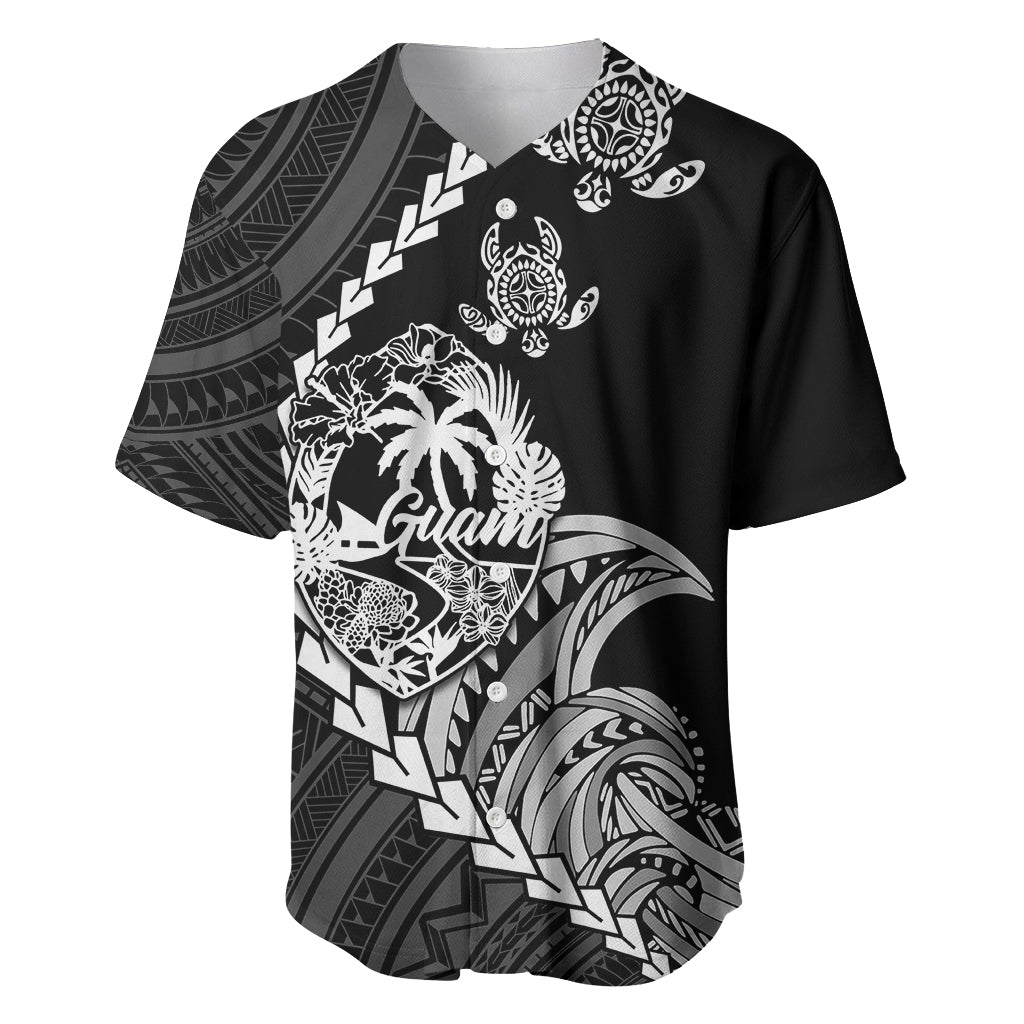 Personalised Guam Baseball Jersey Tribal Turtles Curves Style - Black LT7 Black - Polynesian Pride