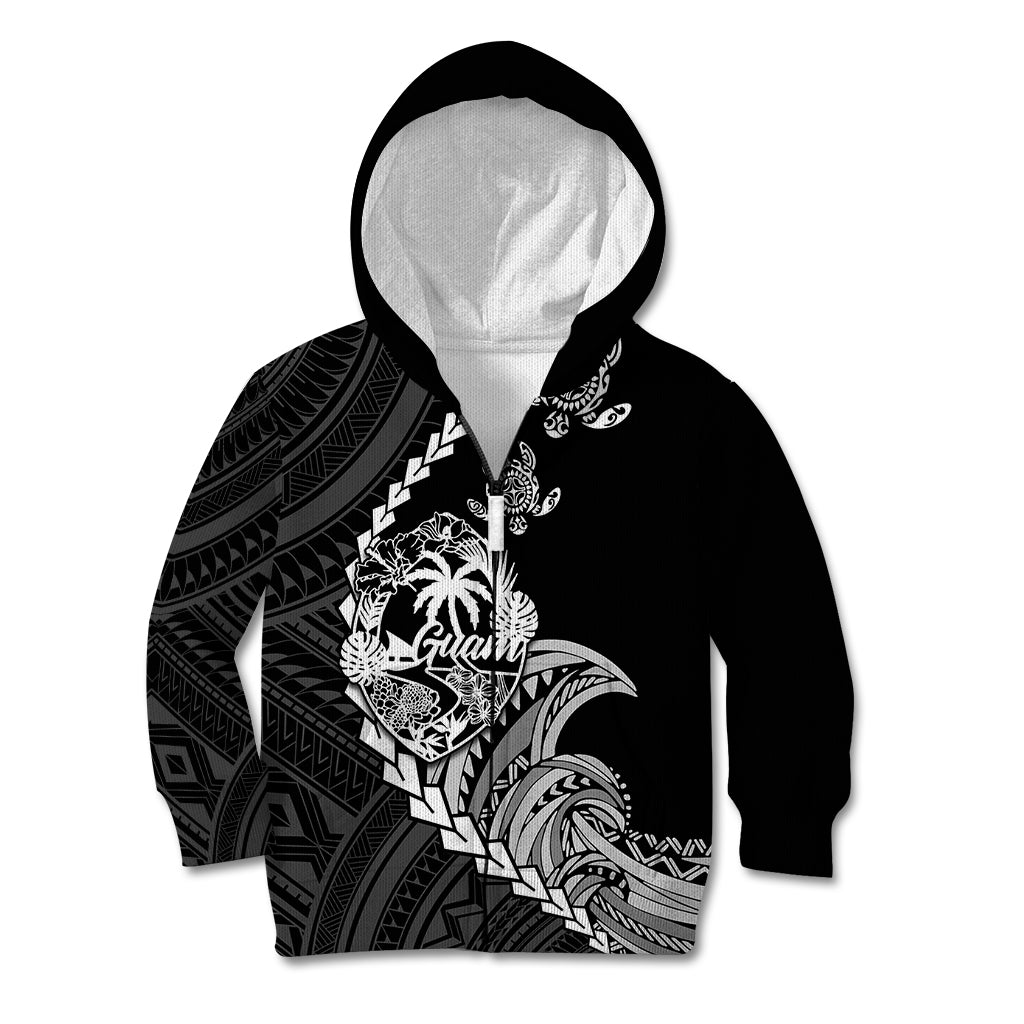 Personalised Guam Kid Hoodie Tribal Turtles Curves Style - Black LT7 Zip Hoodie Black - Polynesian Pride