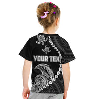Personalised Guam Kid T Shirt Tribal Turtles Curves Style - Black LT7 - Polynesian Pride