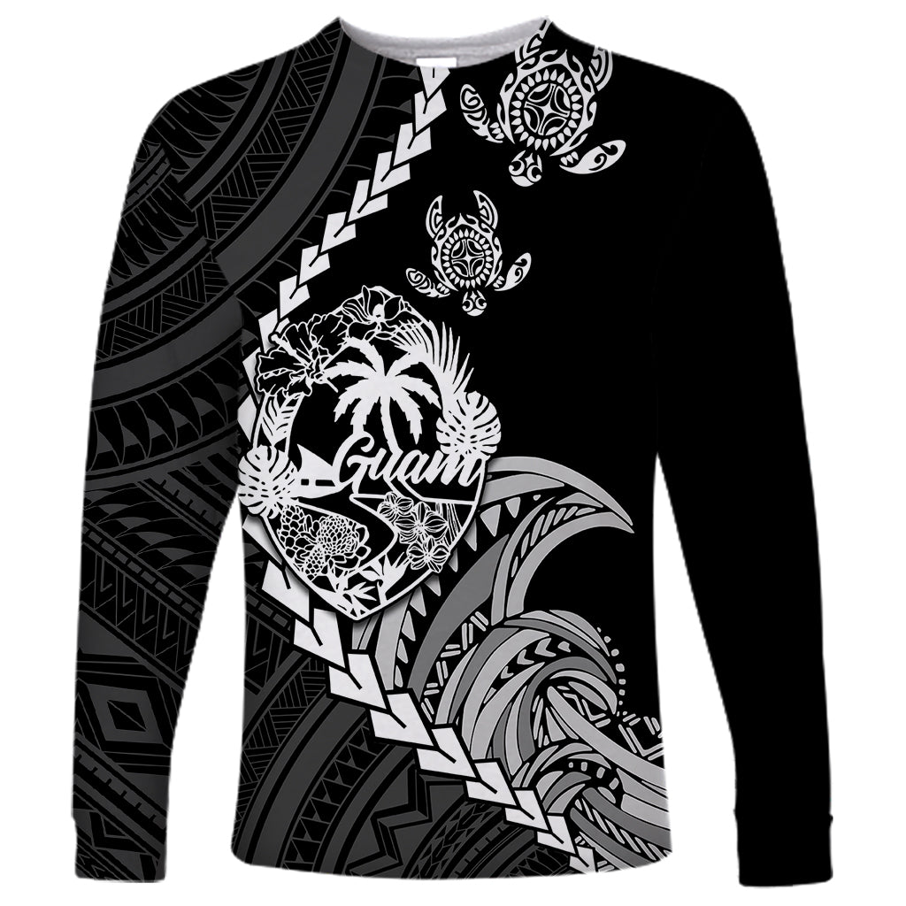 Personalised Guam Long Sleeve Shirt Tribal Turtles Curves Style - Black LT7 Unisex Black - Polynesian Pride