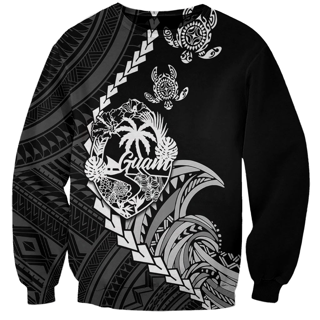 Personalised Guam Sweatshirt Tribal Turtles Curves Style - Black LT7 Unisex Black - Polynesian Pride