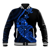 Personalised Guam Baseball Jacket Tribal Turtles Curves Style - Blue LT7 Unisex Blue - Polynesian Pride