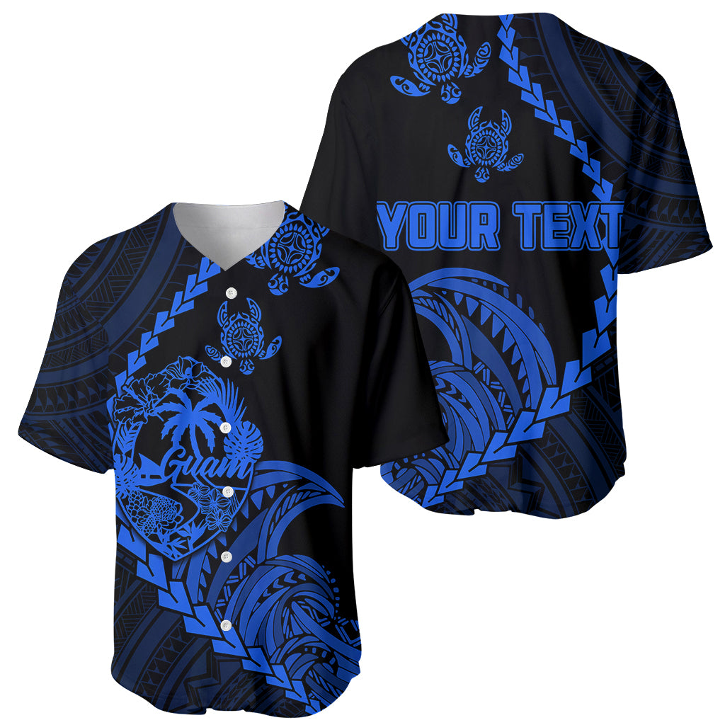 Personalised Guam Baseball Jersey Tribal Turtles Curves Style - Blue LT7 - Polynesian Pride