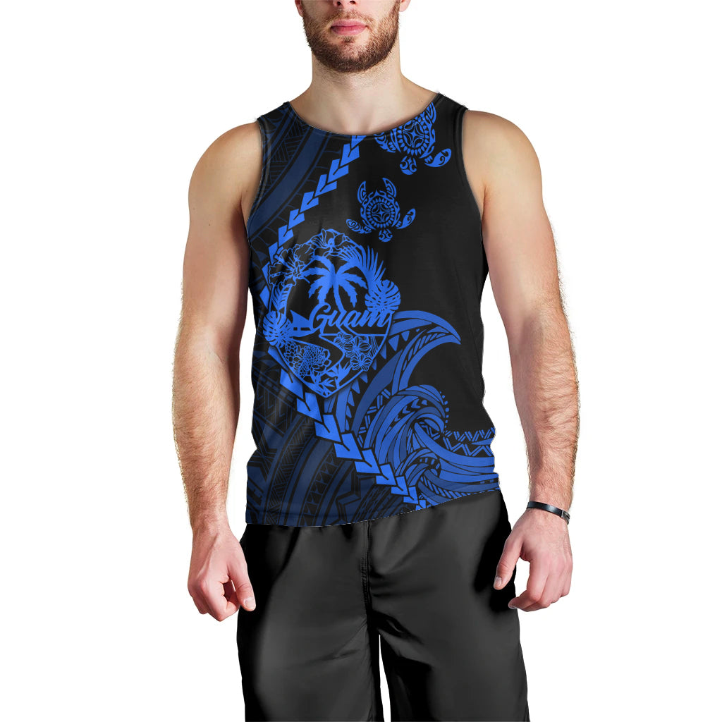Personalised Guam Men Tank Top Tribal Turtles Curves Style - Blue LT7 - Polynesian Pride