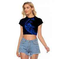 Personalised Guam Raglan Cropped T Shirt Tribal Turtles Curves Style - Blue LT7 Female Blue - Polynesian Pride