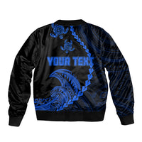 Personalised Guam Sleeve Zip Bomber Jacket Tribal Turtles Curves Style - Blue LT7 - Polynesian Pride
