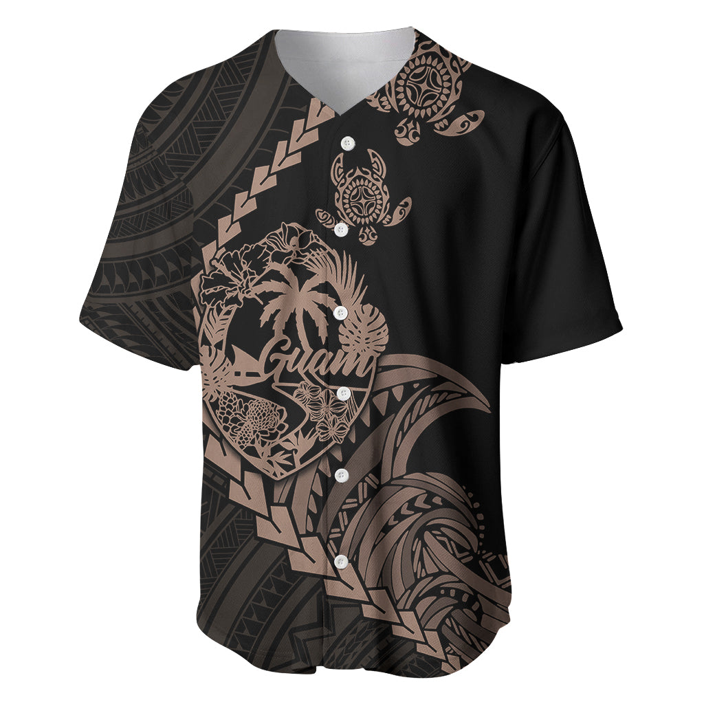 Personalised Guam Baseball Jersey Tribal Turtles Curves Style - Brown LT7 Brown - Polynesian Pride