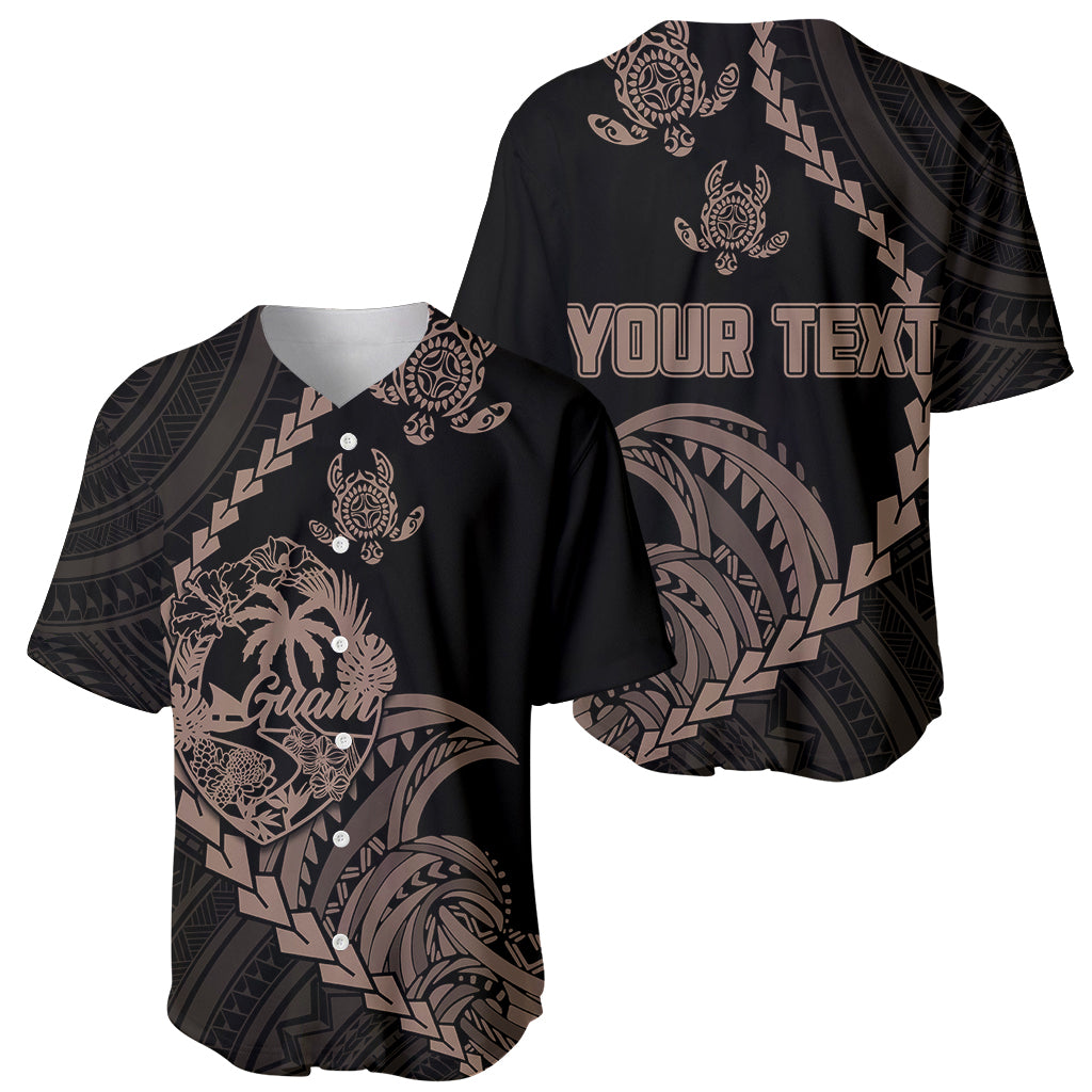 Personalised Guam Baseball Jersey Tribal Turtles Curves Style - Brown LT7 - Polynesian Pride