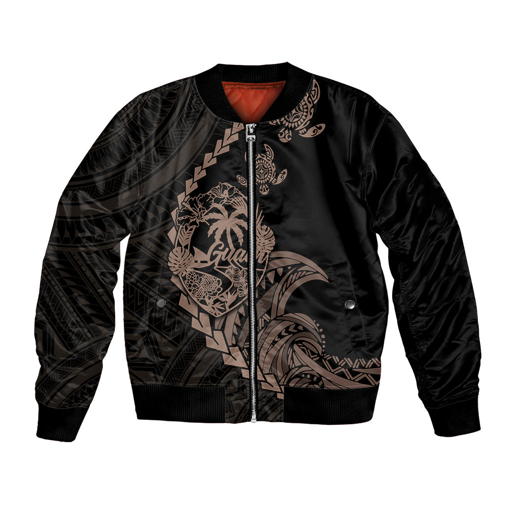 Personalised Guam Bomber Jacket Tribal Turtles Curves Style - Brown LT7 Unisex Brown - Polynesian Pride