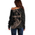 Personalised Guam Off Shoulder Sweater Tribal Turtles Curves Style - Brown LT7 - Polynesian Pride