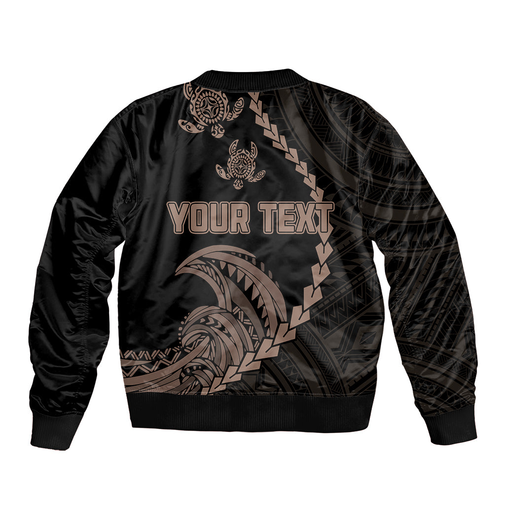 Personalised Guam Sleeve Zip Bomber Jacket Tribal Turtles Curves Style - Brown LT7 - Polynesian Pride