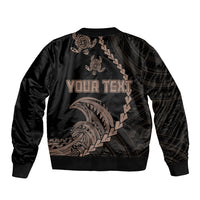 Personalised Guam Sleeve Zip Bomber Jacket Tribal Turtles Curves Style - Brown LT7 - Polynesian Pride