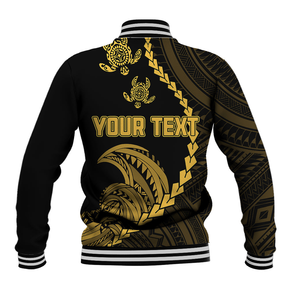 Personalised Guam Baseball Jacket Tribal Turtles Curves Style - Gold LT7 - Polynesian Pride