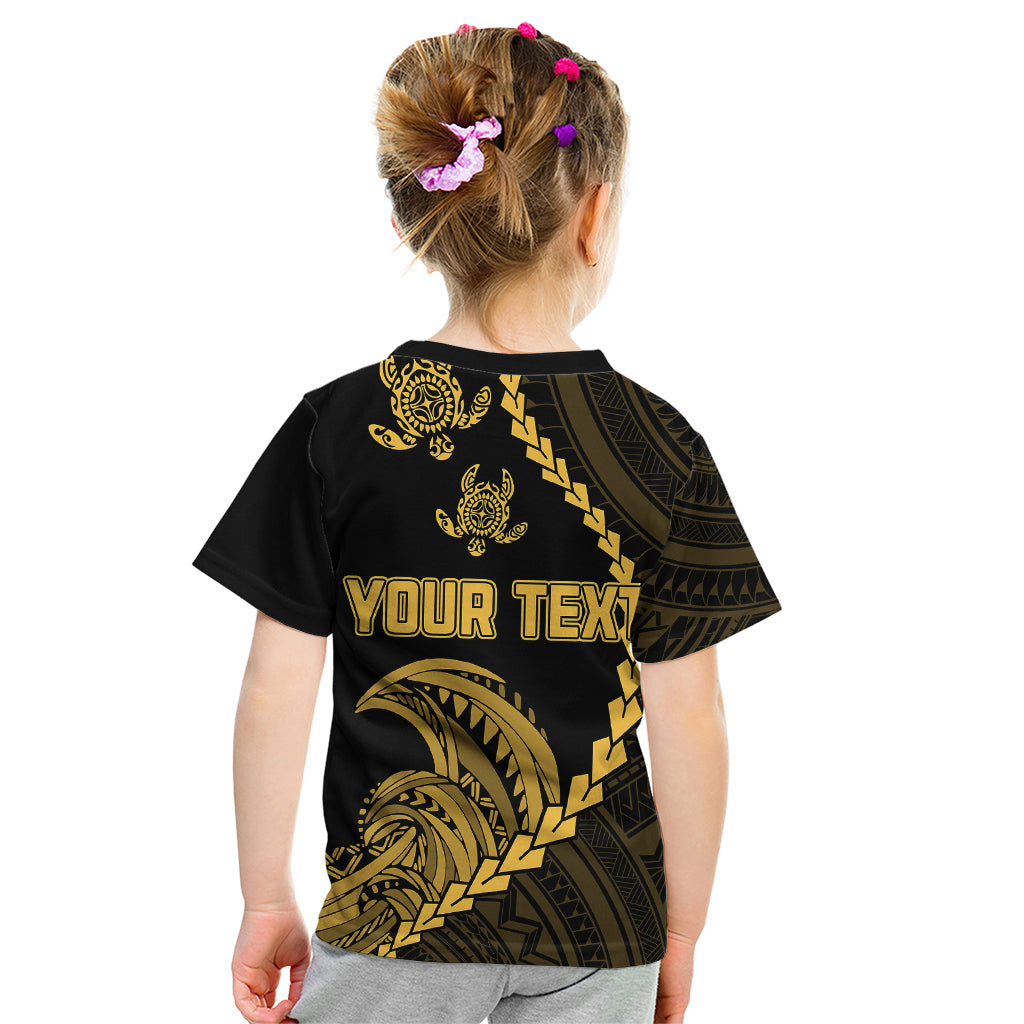 Personalised Guam Kid T Shirt Tribal Turtles Curves Style - Gold LT7 - Polynesian Pride