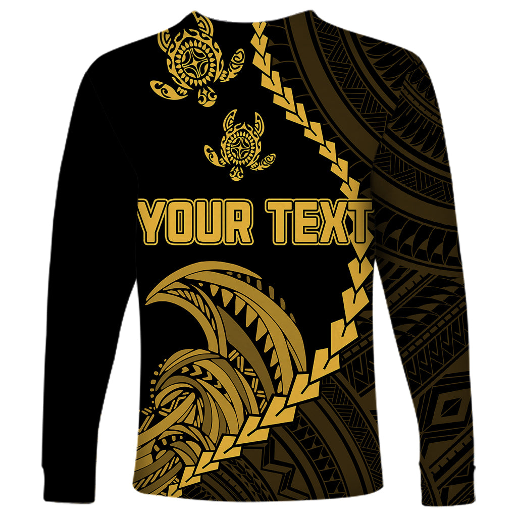 Personalised Guam Long Sleeve Shirt Tribal Turtles Curves Style - Gold LT7 - Polynesian Pride