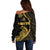 Personalised Guam Off Shoulder Sweater Tribal Turtles Curves Style - Gold LT7 - Polynesian Pride