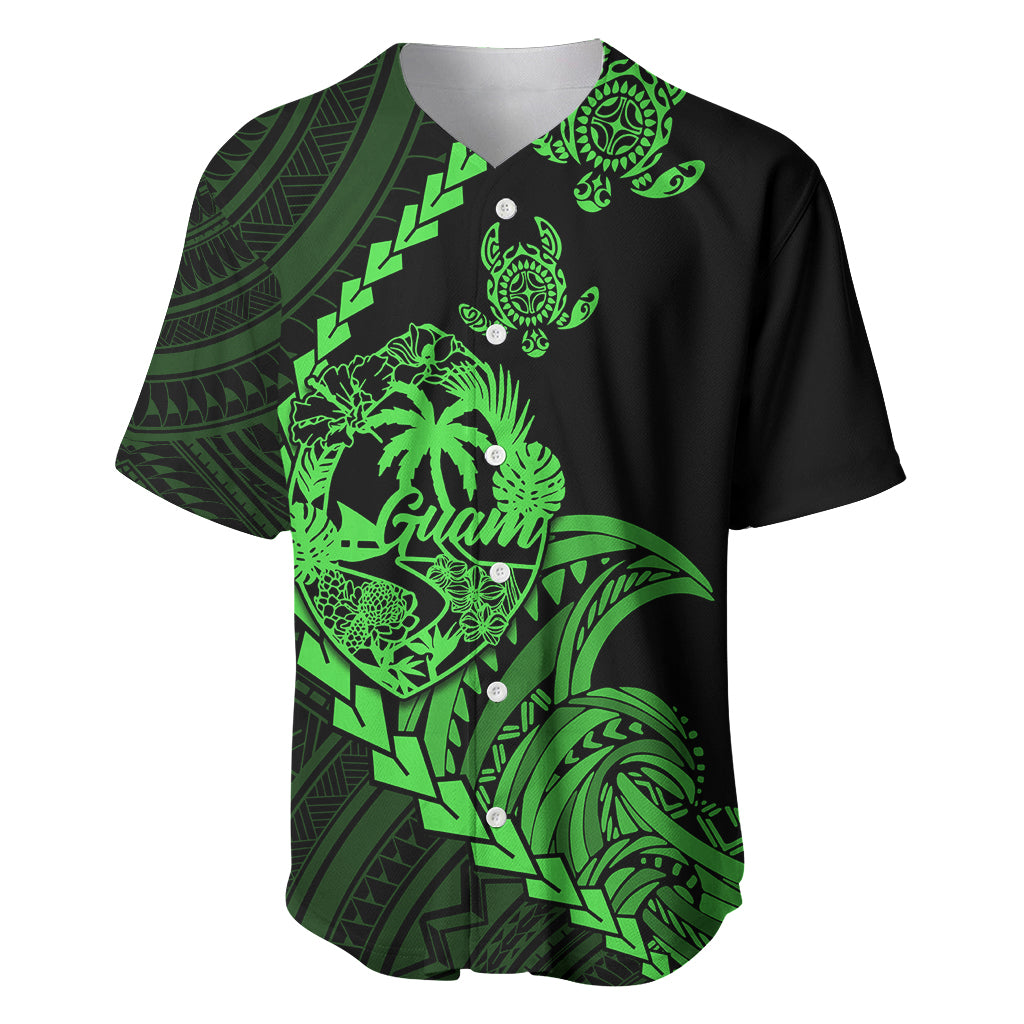 Personalised Guam Baseball Jersey Tribal Turtles Curves Style - Green LT7 Green - Polynesian Pride