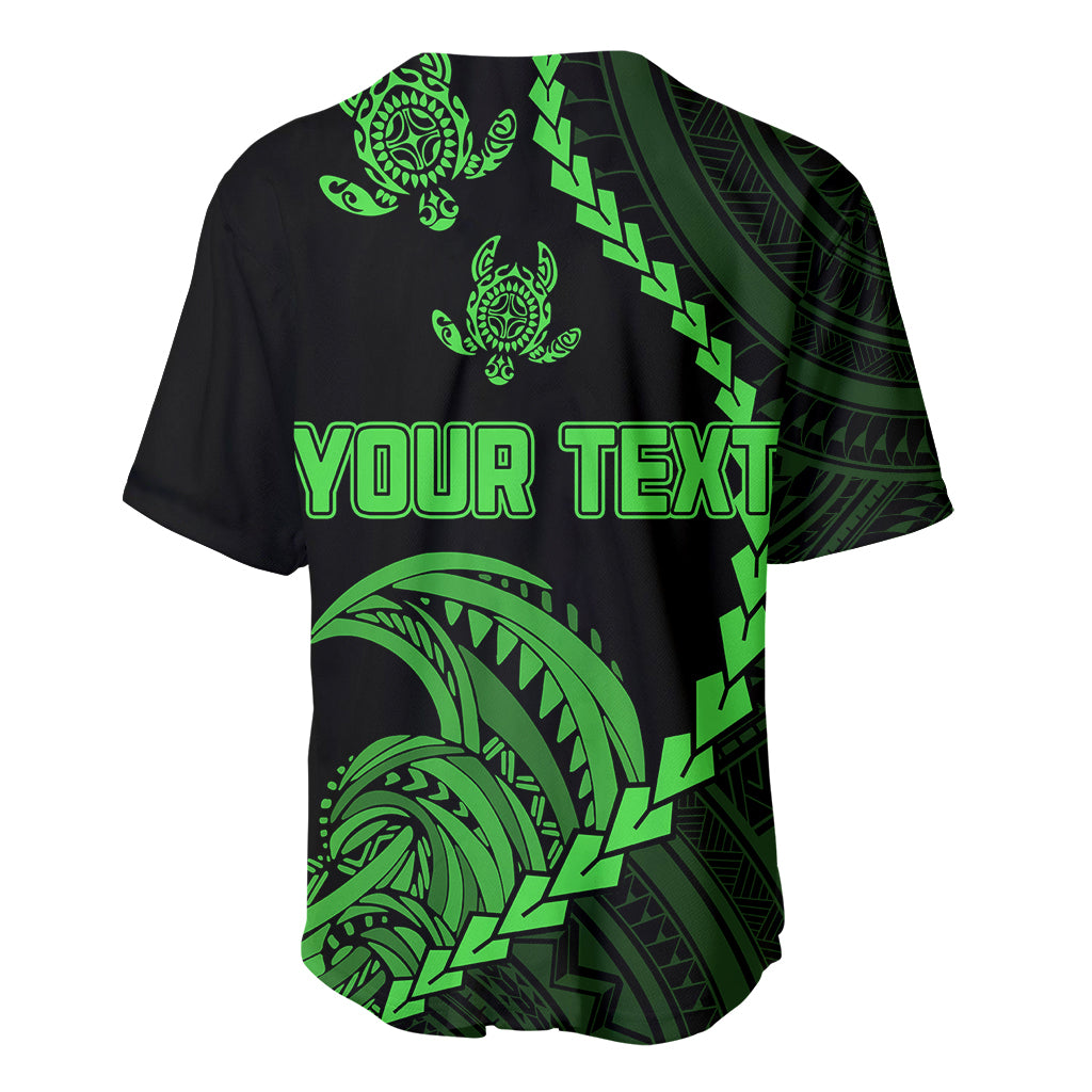 Personalised Guam Baseball Jersey Tribal Turtles Curves Style - Green LT7 - Polynesian Pride