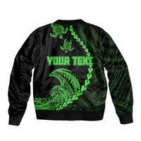 Personalised Guam Bomber Jacket Tribal Turtles Curves Style - Green LT7 - Polynesian Pride