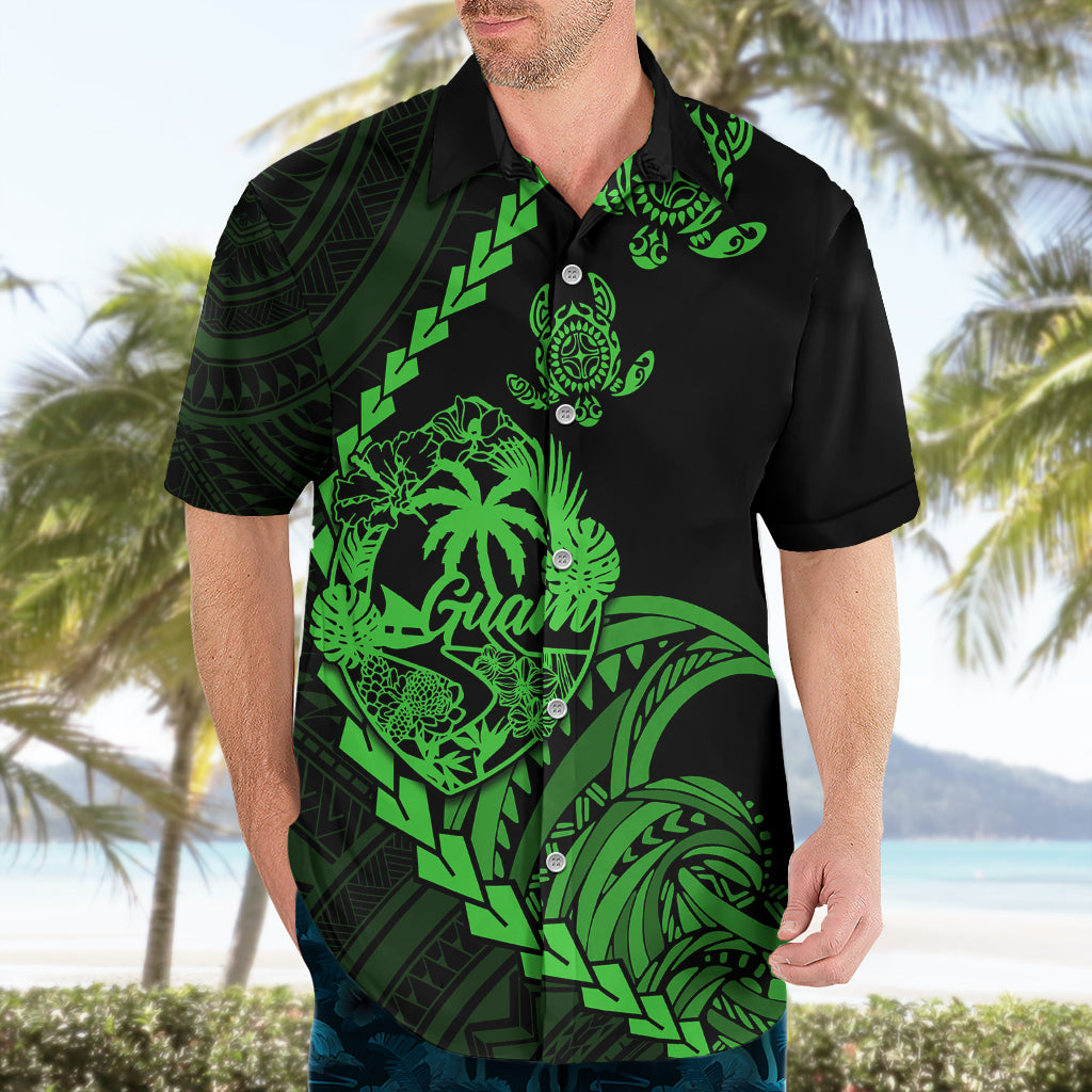 Personalised Guam Hawaiian Shirt Tribal Turtles Curves Style - Green LT7 - Polynesian Pride