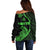 Personalised Guam Off Shoulder Sweater Tribal Turtles Curves Style - Green LT7 - Polynesian Pride