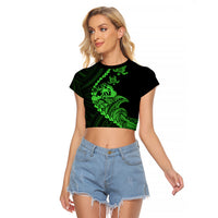 Personalised Guam Raglan Cropped T Shirt Tribal Turtles Curves Style - Green LT7 Female Green - Polynesian Pride
