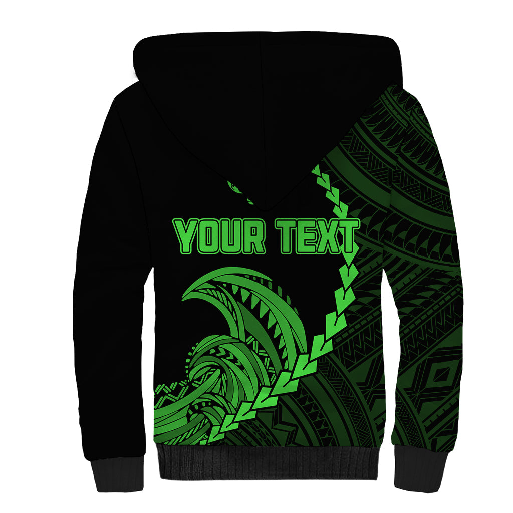 Personalised Guam Sherpa Hoodie Tribal Turtles Curves Style - Green LT7 - Polynesian Pride