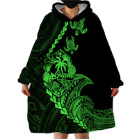 Personalised Guam Wearable Blanket Hoodie Tribal Turtles Curves Style - Green LT7 - Polynesian Pride