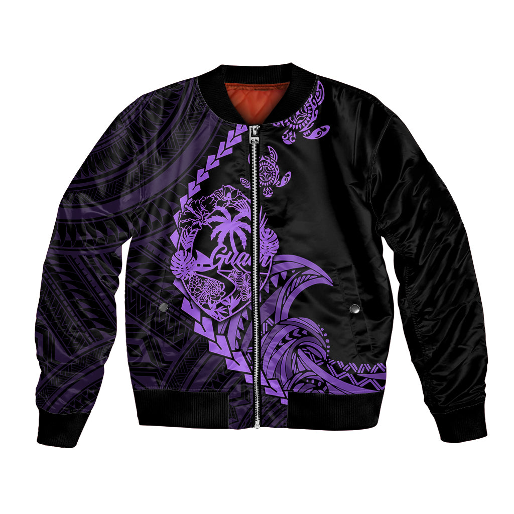 Personalised Guam Bomber Jacket Tribal Turtles Curves Style - Purple LT7 Unisex Purple - Polynesian Pride