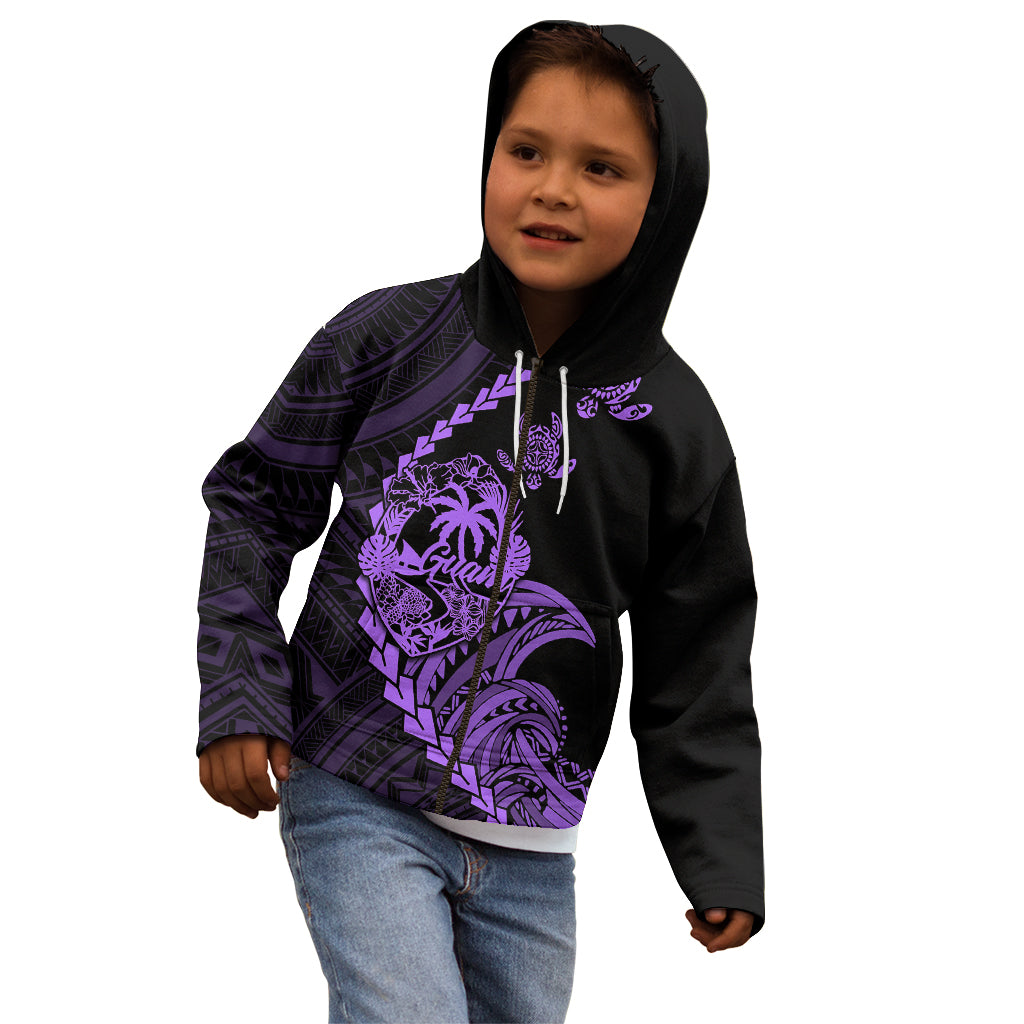 Personalised Guam Kid Hoodie Tribal Turtles Curves Style - Purple LT7 - Polynesian Pride