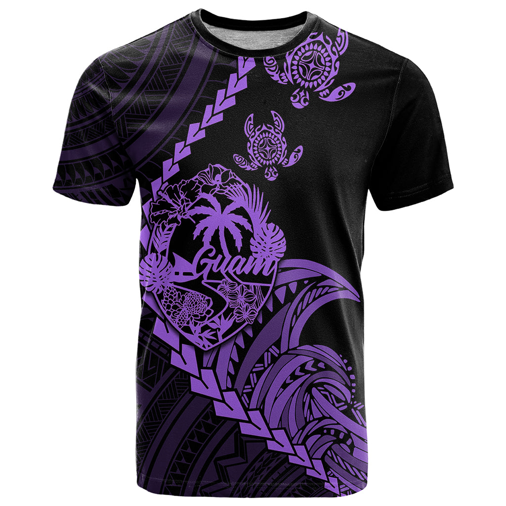 Custom Guam T Shirt Tribal Turtles Curves Style Purple LT7 Purple - Polynesian Pride