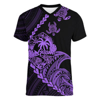Personalised Guam Women V Neck T Shirt Tribal Turtles Curves Style - Purple LT7 Female Purple - Polynesian Pride