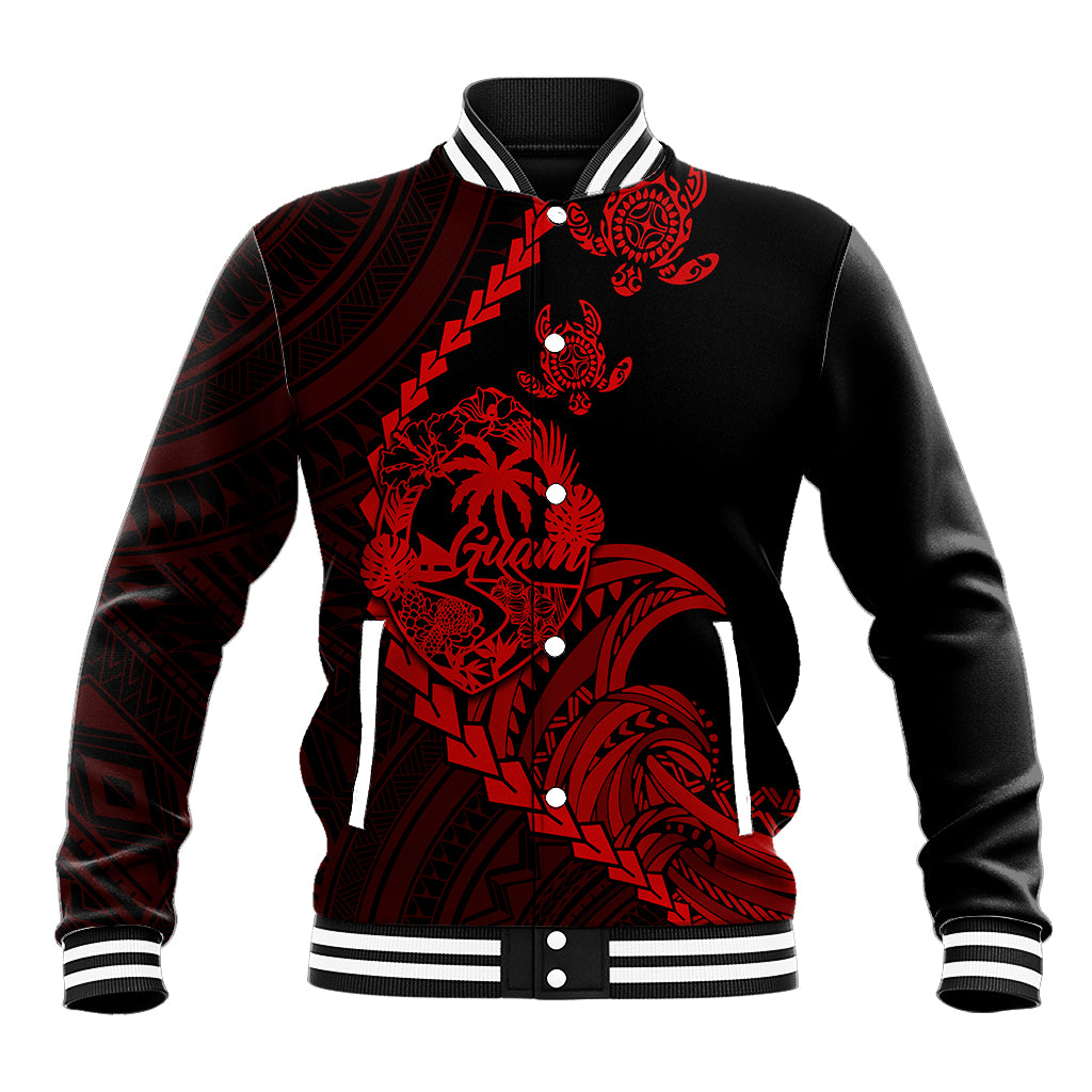 Personalised Guam Baseball Jacket Tribal Turtles Curves Style - Red LT7 Unisex Red - Polynesian Pride