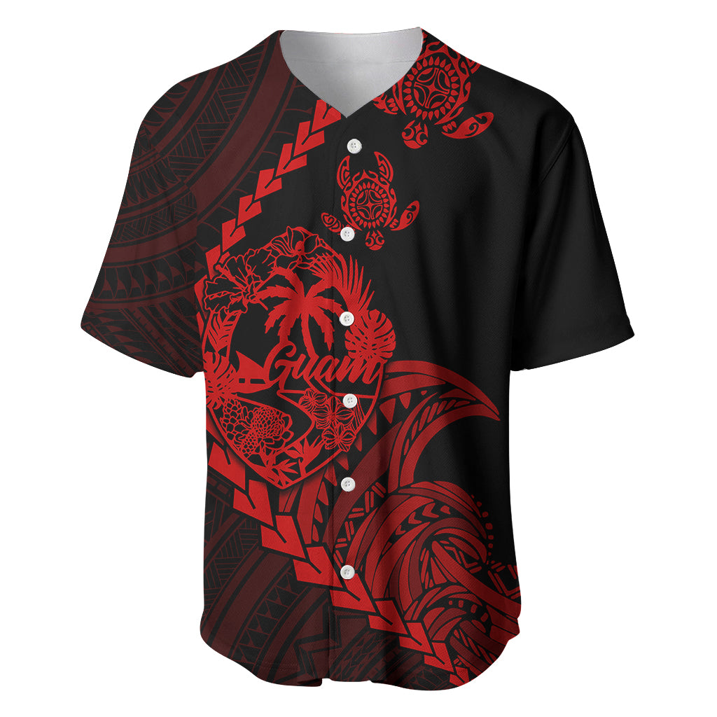 Personalised Guam Baseball Jersey Tribal Turtles Curves Style - Red LT7 Red - Polynesian Pride