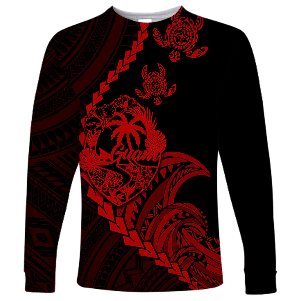 Personalised Guam Long Sleeve Shirt Tribal Turtles Curves Style - Red LT7 Unisex Red - Polynesian Pride