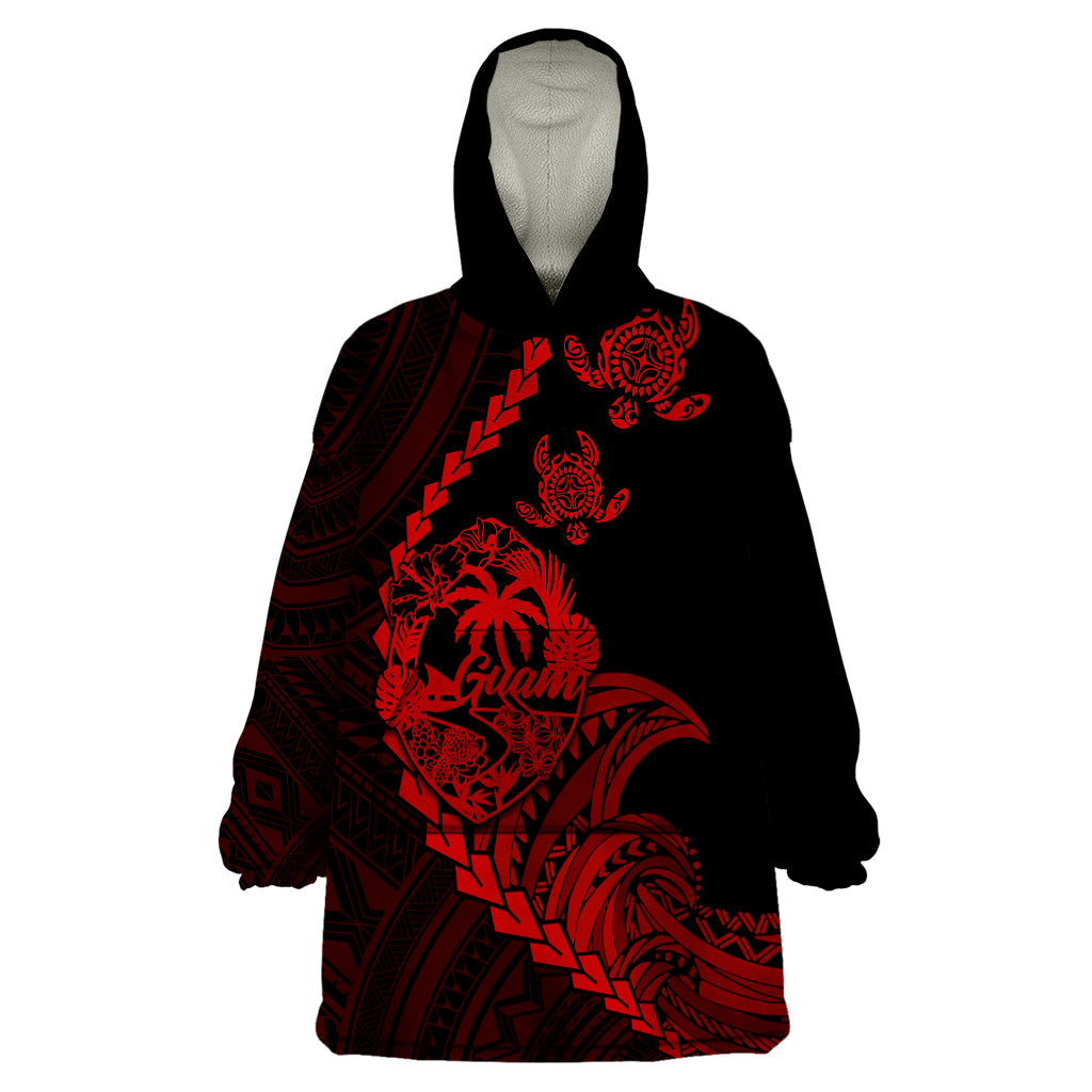 Personalised Guam Wearable Blanket Hoodie Tribal Turtles Curves Style - Red LT7 One Size Red - Polynesian Pride