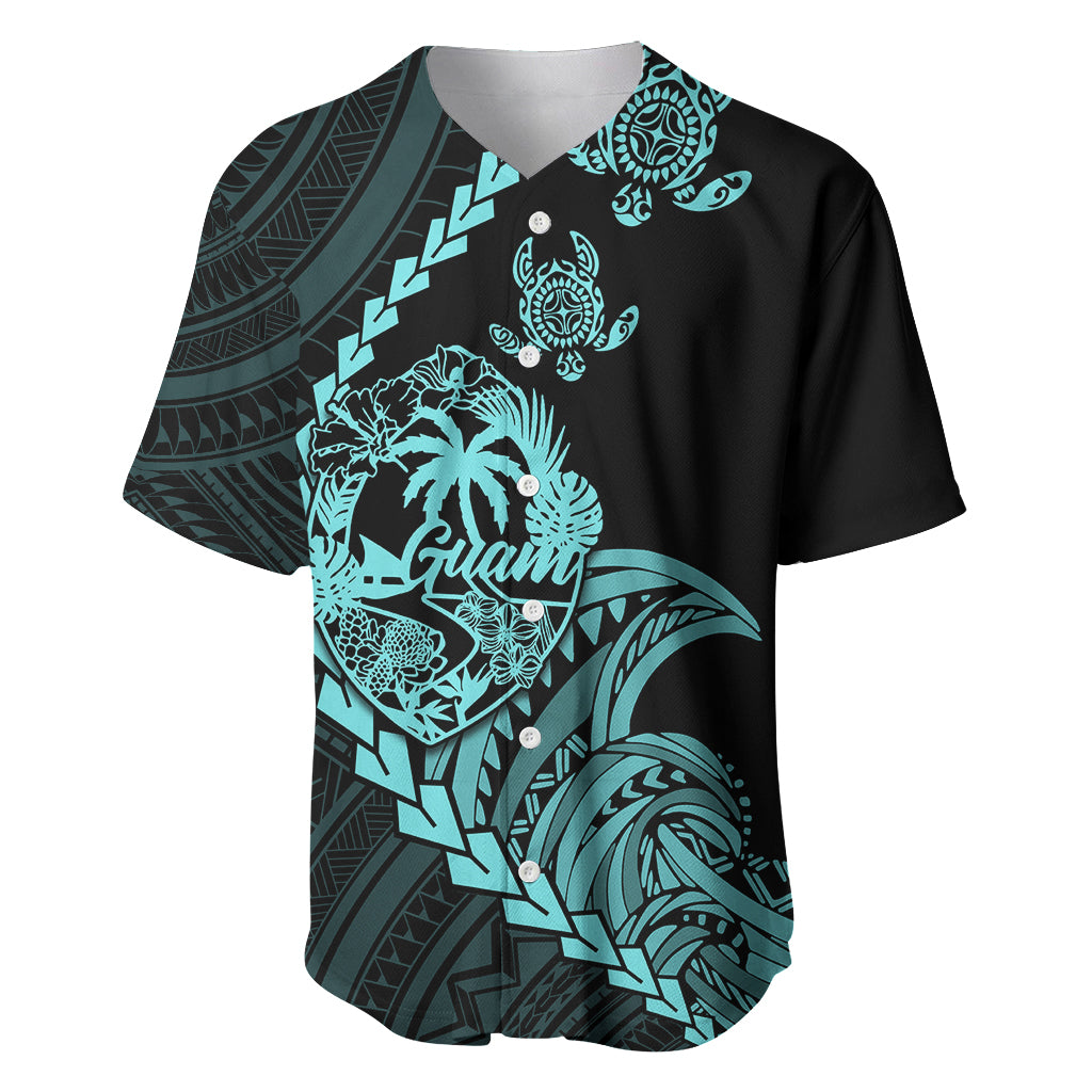 Personalised Guam Baseball Jersey Tribal Turtles Curves Style - Turquoise LT7 Turquoise - Polynesian Pride